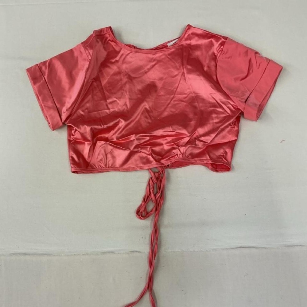 Coral satin crop top